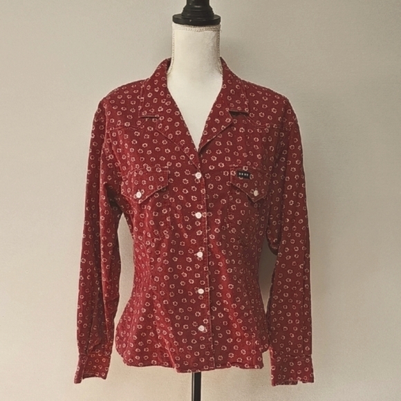 Dkny Tops - Vintage DKNY Muted Red Floral Button Down Shirt Vneck, Chest Pockets